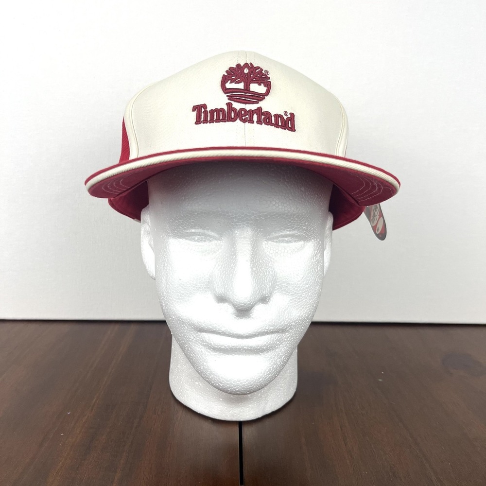 Timberland Hat Cap Mens 7 1/2 Fitted Red Velvet Feel Big Logo Spellout 90s NWT
